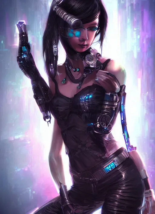 Image similar to teen elf, cyberpunk, black hair, gorgeous, amazing, elegant, intricate, highly detailed, digital painting, artstation, concept art, sharp focus, illustration, art by ross tran