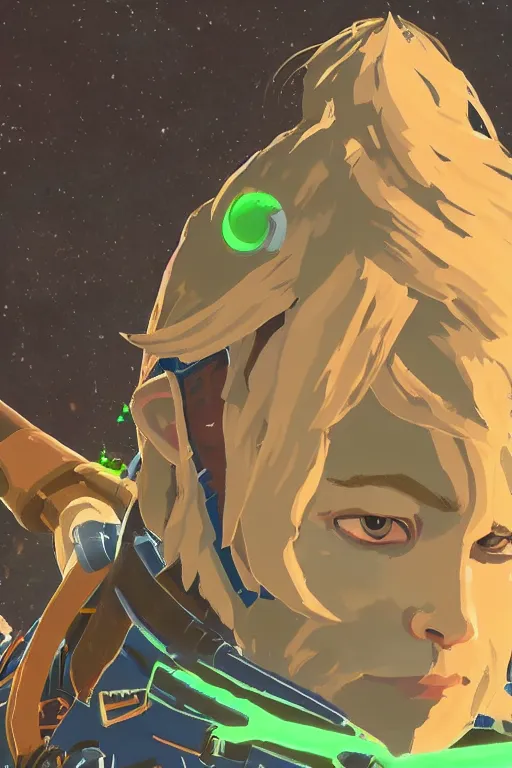 Image similar to an in game portrait elon musk of from the legend of zelda breath of the wild, breath of the wild art style.