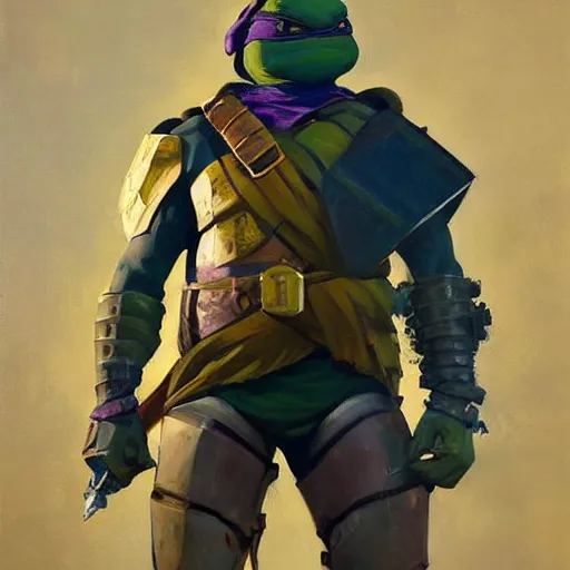 Image similar to greg manchess portrait painting of armored donatello of tmnt as overwatch character, medium shot, asymmetrical, profile picture, organic painting, sunny day, matte painting, bold shapes, hard edges, street art, trending on artstation, by huang guangjian and gil elvgren and sachin teng