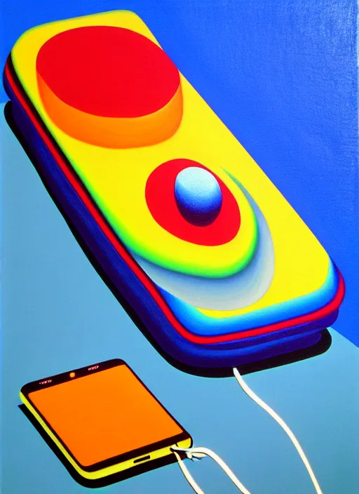 Prompt: inflated phone by shusei nagaoka, airbrush on canvas, pastell colours, cell shaded, 8 k