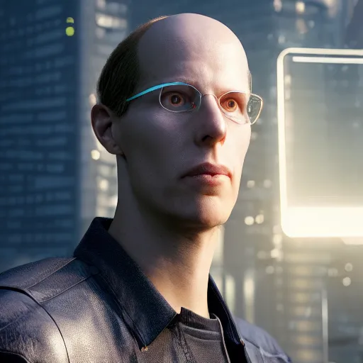 Image similar to philosopher nick bostrom portrait at oxford in cyberpunk 2 0 7 7 3 8 4 0 x 2 1 6 0 simulation hypothesis