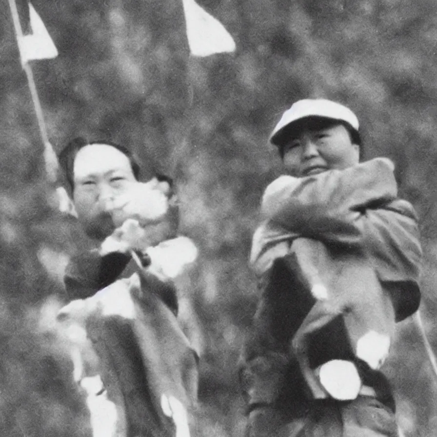 Prompt: “close up chairman mao playing golf”