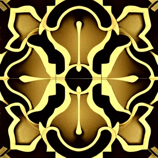 Image similar to 3d render of an abstract medieval pattern gold tile, symetrical