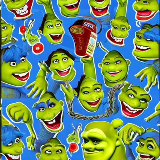 Prompt: Shrek!!!!! in a bottle, sticker, highly detailed, colorful, illustration, drama, smooth and clean vector curves, no jagged lines, vector art, smooth