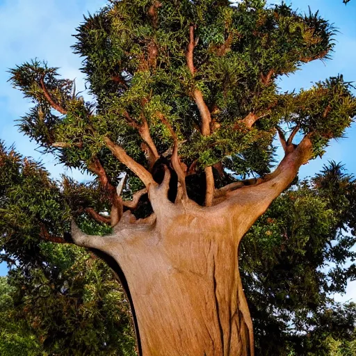 Image similar to A handpalm with a tree growing on top of it