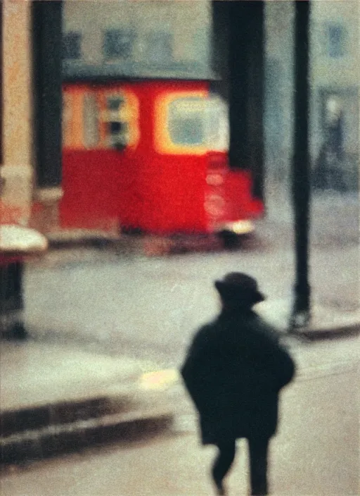 Image similar to blurry, street photography by saul leiter, frames, red, pale