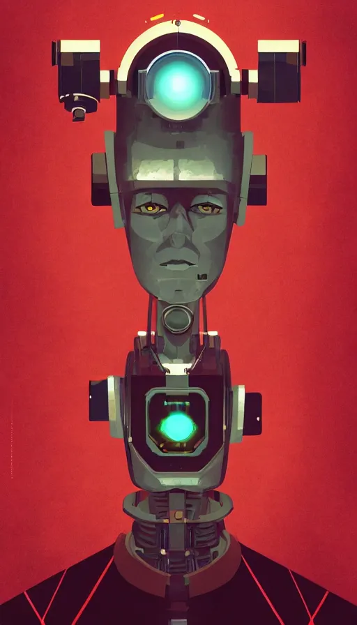 Prompt: an atompunk robot, portrait, head and chest only, humanoid, sharp focus, james gilleard, cinematic, game art, print