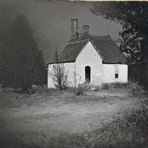 Image similar to isolated village that seems to be haunted, 1900s photograph