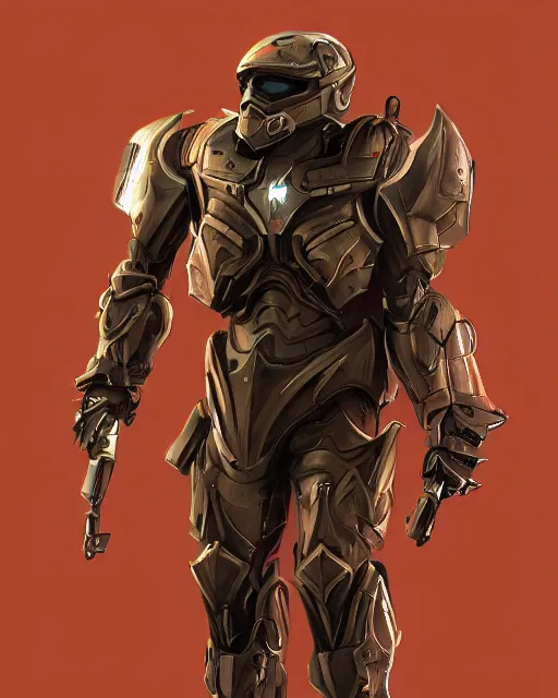 Image similar to artistic illustration of scifi armor dynamic pose deviantart artstation concept art 4k wolf brigade