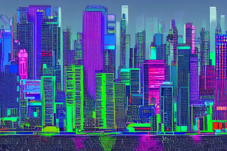 Prompt: cityscape from the year 2 0 5 0, lots of neon, chrome and glass buildings