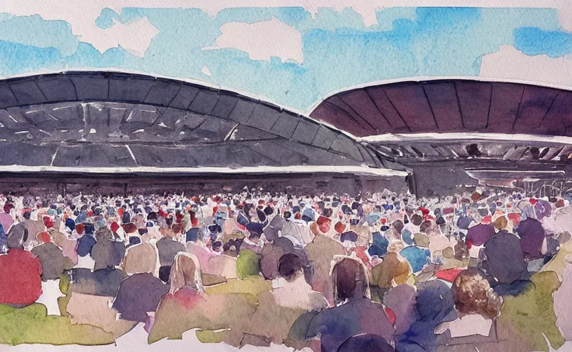 Prompt: concept art of an concert amphitheatre in downtown charlottesville virginia, complex, pinterest, artstation trending, behance, watercolor, by coby whitmore, silver, laser light,