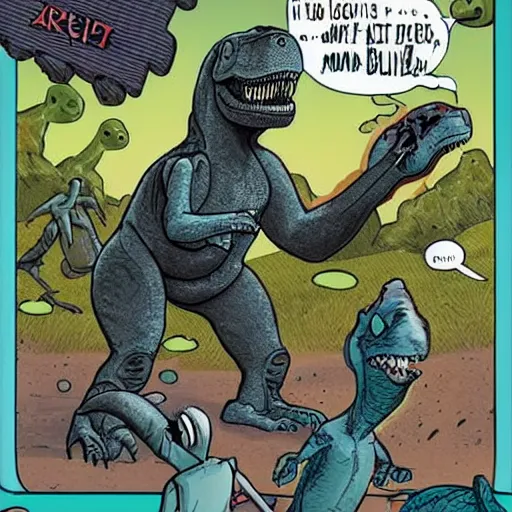 Image similar to t - rex fighting aliens