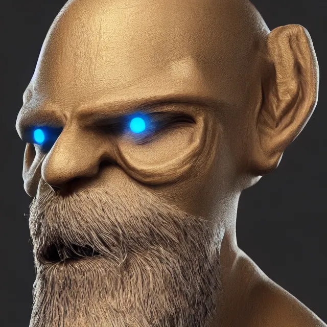 Prompt: highly detailed 3 d model of cybertronic beard man, studio light directed gaze finely detailed model, perfectly symmetrical face, centered, digital painting, artstation, trending on pixiv fanbox concept art, smooth background, sharp focus, illustration, golden ratio,