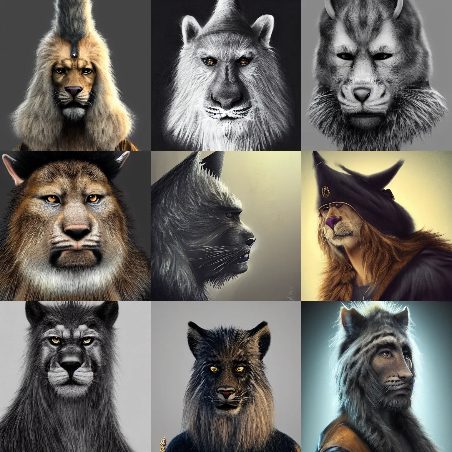 Image similar to extremely realistic portrait of a real life panter king with a very long fur and a wizard hat, fantasy, trending on artstation, heroic pose, highly detailed, profile picture, 8k