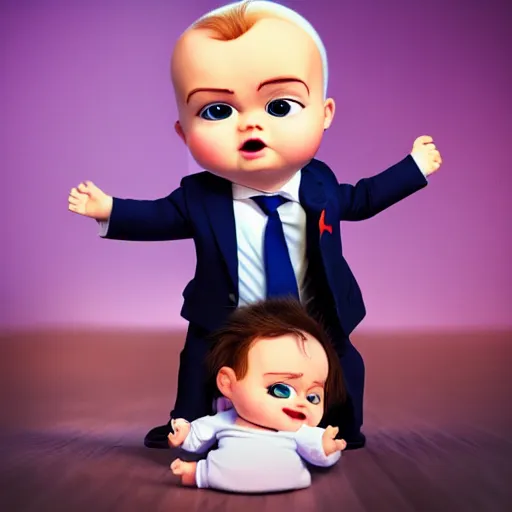 Image similar to Boss baby as a real person, photorealistic very detailed, dramatic lighting
