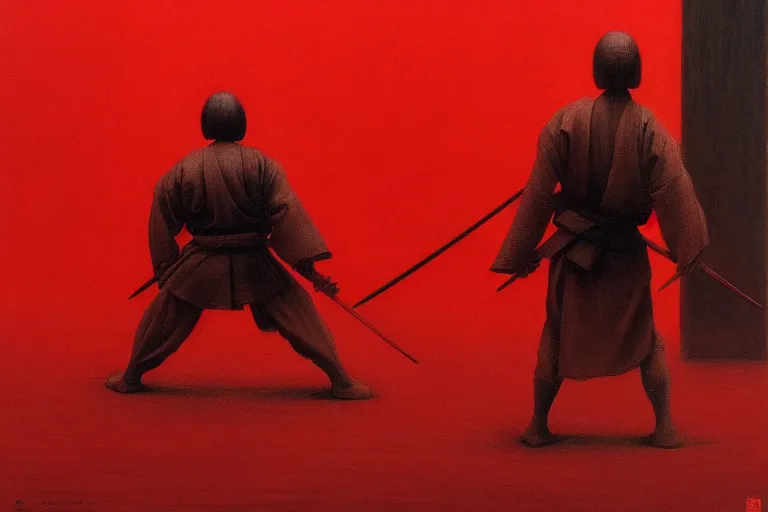 Image similar to only with red, a red samurai do seppuku, tokio, a lot of frogs watch, in the style of beksinski, parts by edward hopper, parts by rodcenko, parts by yue minjun, intricate and epic composition, red by caravaggio, insanely quality, highly detailed, masterpiece, red light, artstation, 4 k