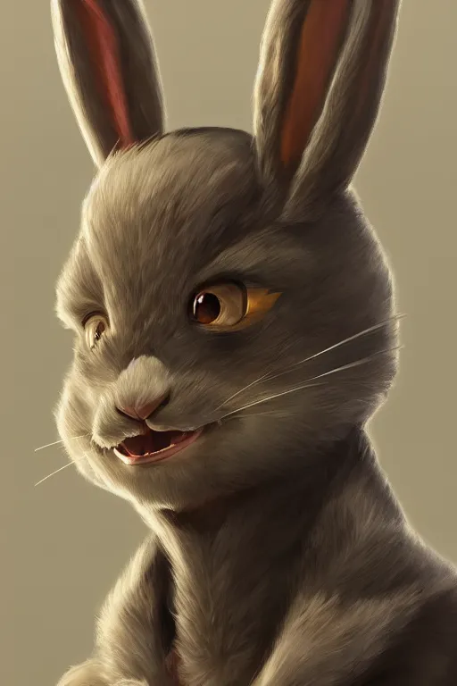 Image similar to oil portrait of sixty the bunny, anthropomorphic creature, reddit moderator, epic, cinematic, elegant, highly detailed, featured on artstation