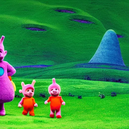 Prompt: The Teletubbies in an existential crisis