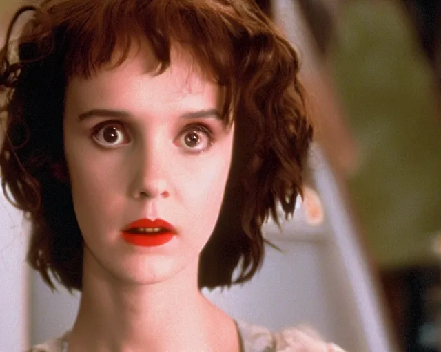 Image similar to millie bobby brown as winona ryder as lydia in beetlejuice, 1988, cdx