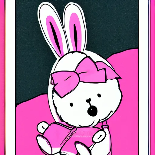 Image similar to illustration pink bunny, cartoon, funny