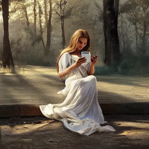 Prompt: epic masterpiece of cinematographic hyperrealism where a happy woman appears using her cell phone, the background of the image is white. realistic shaded lighting poster by craig mallismo, artgerm, jeremy lipkin and michael garmash, unreal engine, radiant light, detailed and intricate environment, digital art, art station trends