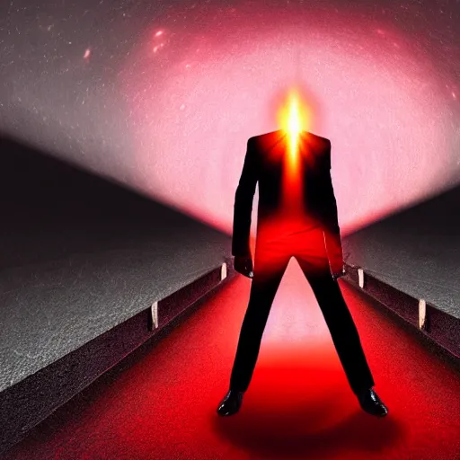 Image similar to the man comes out of the red portal