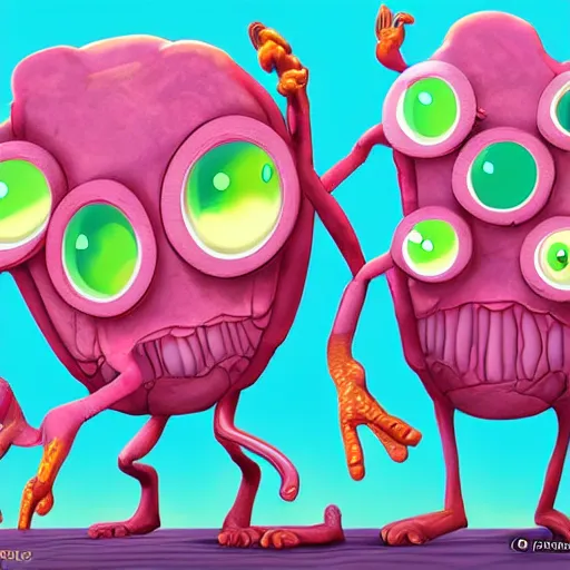 Prompt: weird bugs life monsters, blockhead art style, trending on deviantart, tryptamine, toon shader, cartoon style, octane, monster