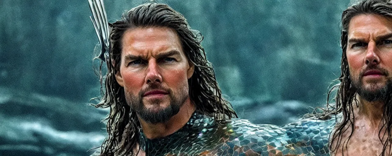 Image similar to ' tom cruise'as'aquaman ', cinematic scene, award winning