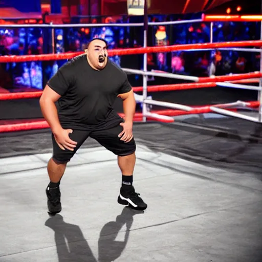 Image similar to Gabriel Iglesias competing on American Ninja Warrior, sports photography