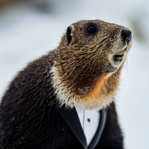 Image similar to a cute marmot in a tuxedo