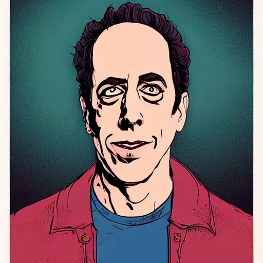 Prompt: a study of cell shaded portrait of jerry seinfeld with eyes closed concept art, llustration, post grunge, concept art by josan gonzales and wlop, by james jean, Victo ngai, David Rubín, Mike Mignola, Laurie Greasley, highly detailed, sharp focus, alien, Trending on Artstation, HQ, deviantart, art by artgem