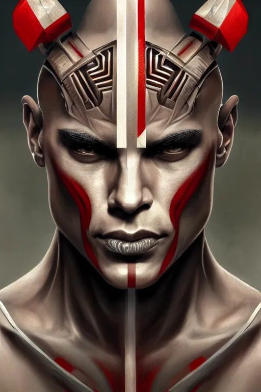 Prompt: symmetry!! portrait of zahn mcclarnon in the style of god of war, machine parts embedded into face, intricate, elegant, highly detailed, digital painting, artstation, concept art, smooth, sharp focus, illustration, art by artgerm and greg rutkowski and alphonse mucha, 8 k