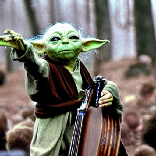 Image similar to yoda performing at woodstock