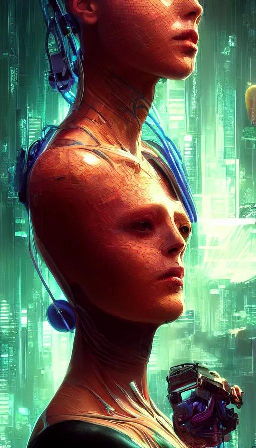 Image similar to I have no mouth and i want to scream, cyberpunk angry gorgeous android, William Gibson, neon, fibonacci, sweat drops, insane, intricate, highly detailed, digital painting, artstation, concept art, smooth, sharp focus, illustration, Unreal Engine 5, 8K, art by artgerm and greg rutkowski and alphonse mucha