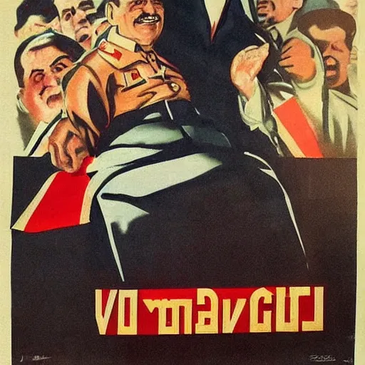 Image similar to viktor orban sitting in the lap of stalin, soviet propaganda poster art from 1 9 5 0