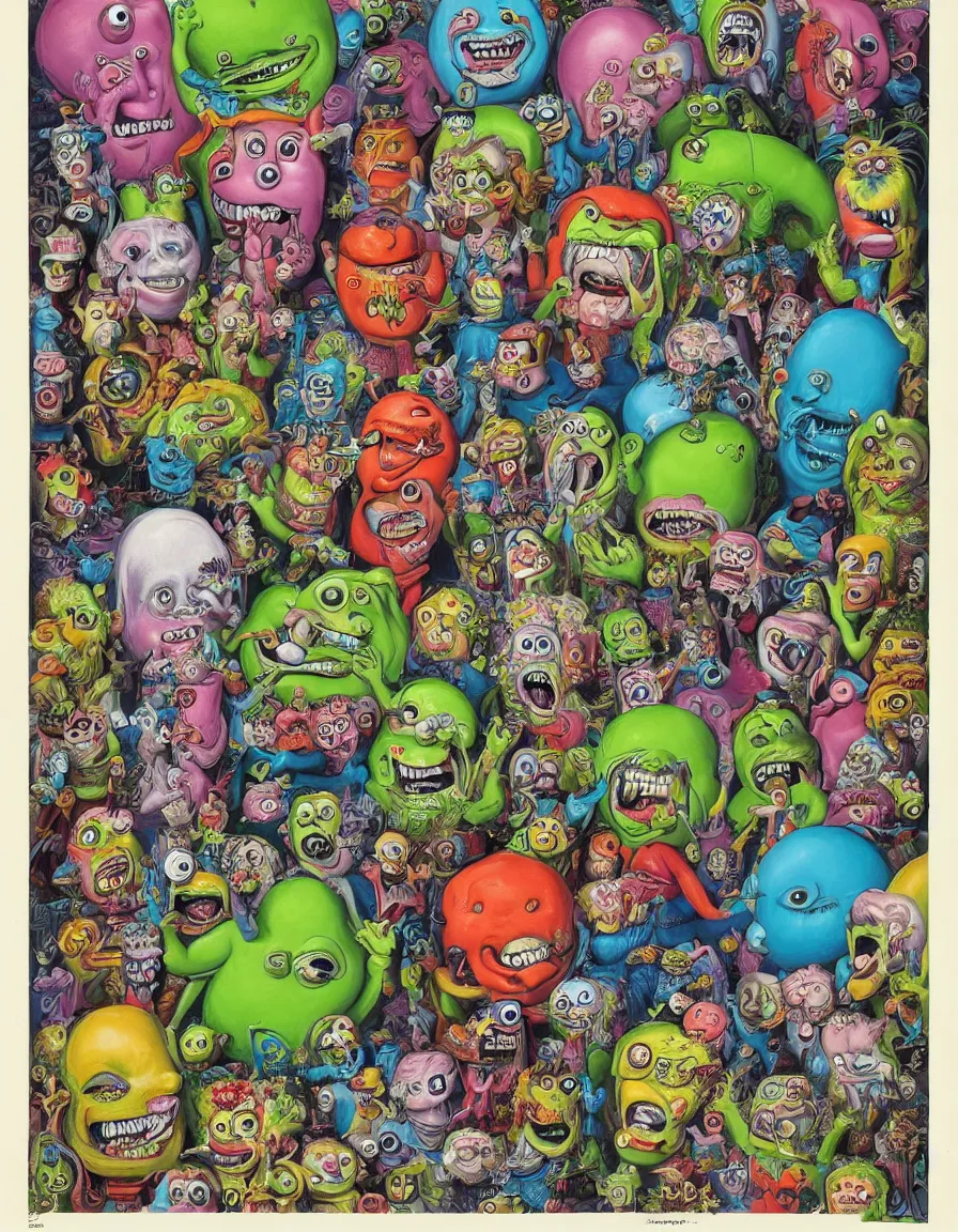 Prompt: 1 9 6 0 s funny comical monster, bright colors highly - detailed, cartooning, digital painting, rococo, pop, smooth, sharp focus, illustration, art by mark ryden, basil wolverton, big daddy ed roth 3 d 8 k