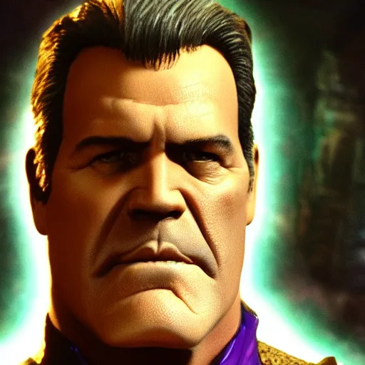Prompt: a picture of bruce campbell who looks like thanos, portrait, infinity wars, ultra realistic, 4 k, ultra high def