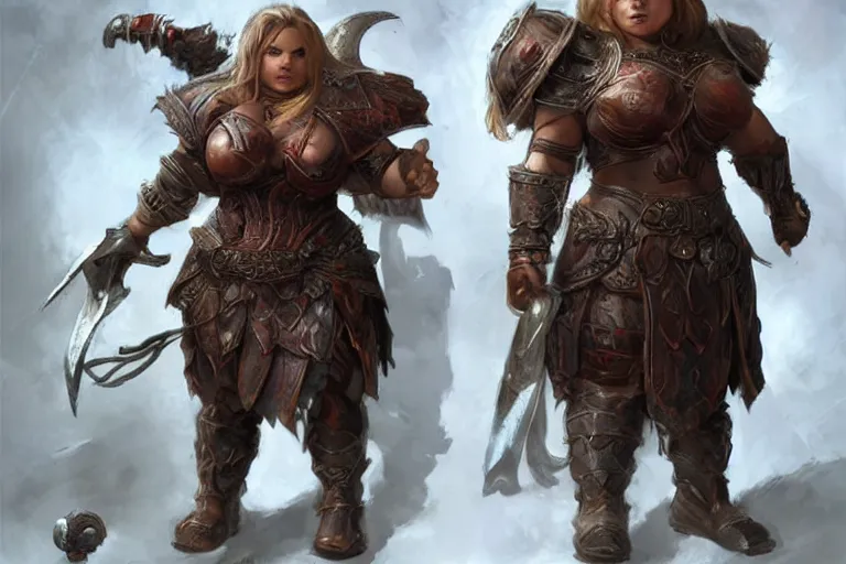 Image similar to robust and mighty female dwarf warrior | short stature | wide body | iron chestplate | Aleksi Briclot |