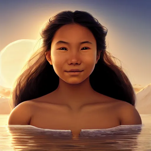 Image similar to beautiful serene intricate portrait of katara from the water tribe as a young inuit woman, smiling softly, relaxing on the beach, golden hour, soft focus, 8 k, art by irakli nadar, hyperrealism, hyperdetailed, ultra realistic