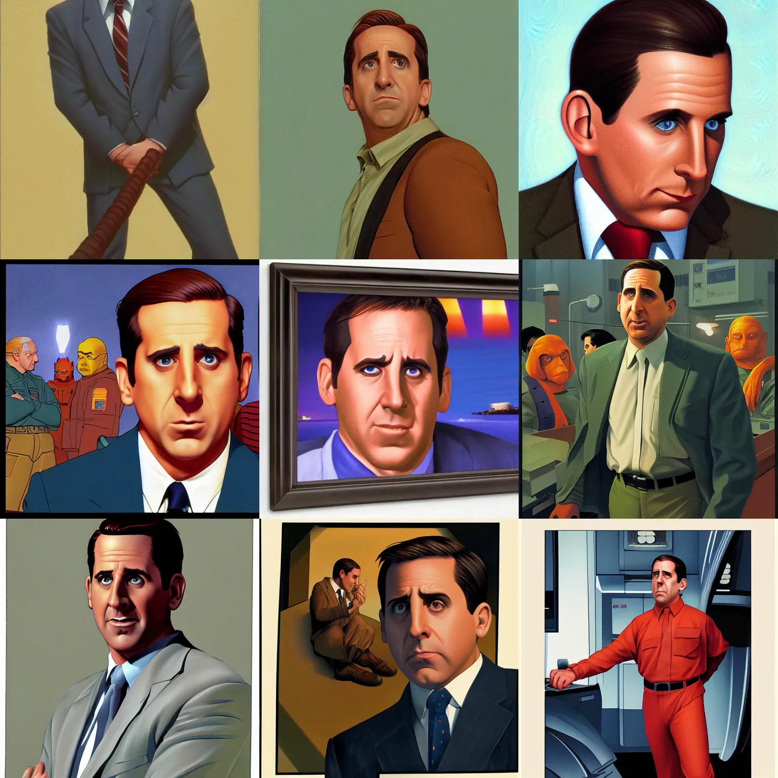 Prompt: michael scott by ralph mcquarrie, vibrant colors