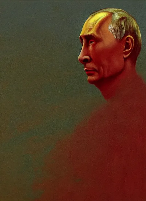 Image similar to Painting in a style of Beksinski featuring Vladimir Putin