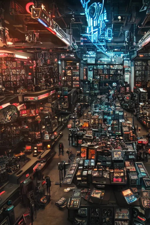 Image similar to Cybertron, inside of a Hot Topic store for goth Decepticons, cinematography by Wes Anderson, 4k octane render, photorealistic , cinematic lighting, Artstation