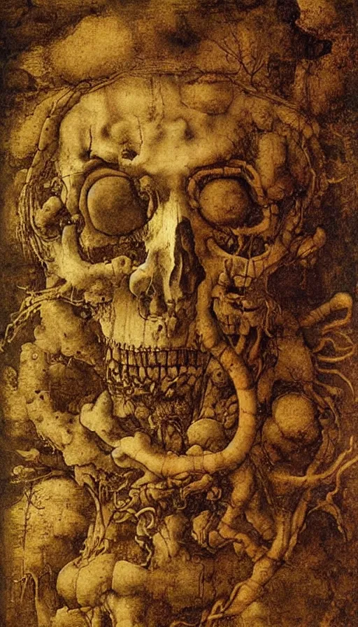 Image similar to life and death mixing together, by leonardo da vinci