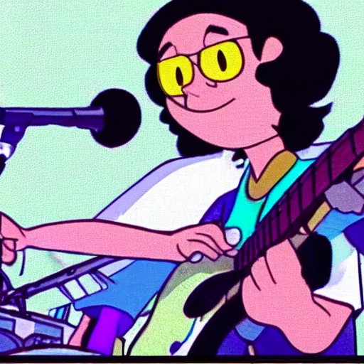 Prompt: A still of Steven Quartz from Steven Universe in a Weezer Music Video low quality, vhs quality,