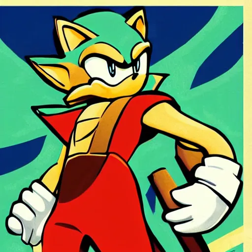 Prompt: “Side portrait of Sonic in Legend of Zelda, in the style of a soviet propaganda poster”