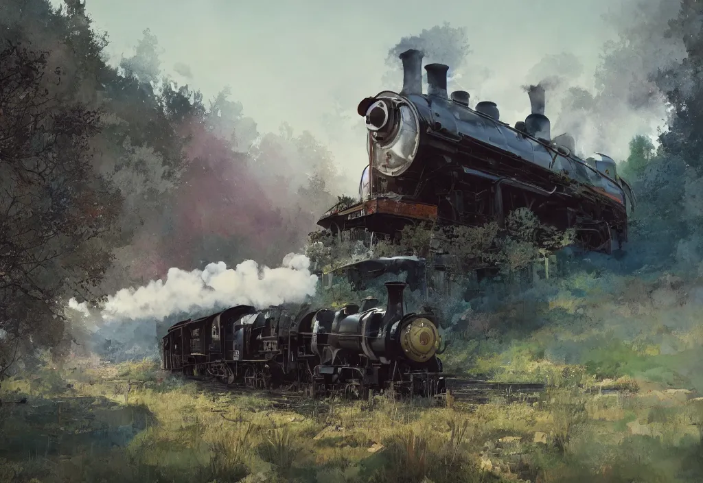 Prompt: a 1 9 th century steam train in a stunning landscape by ismail inceoglu, watercolor, line art, winning - award masterpiece, fantastic, octane render, 8 k hd resolution, high quality image