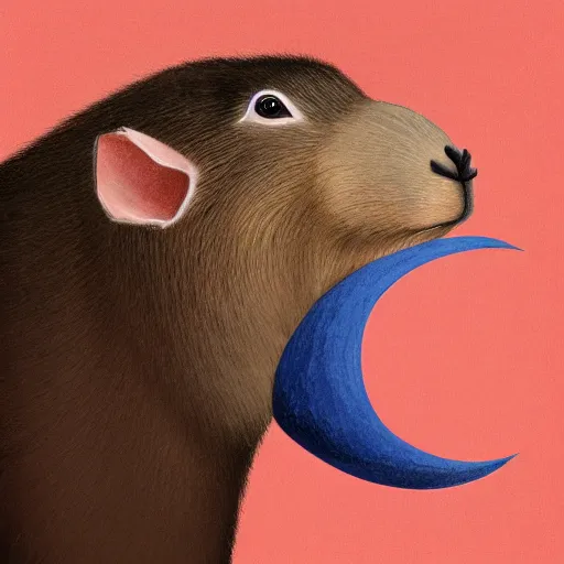 Image similar to abstract art of a well dressed capybara, profile view, wearing a suit laughing showing big teeth, in the style of tracie grimwood