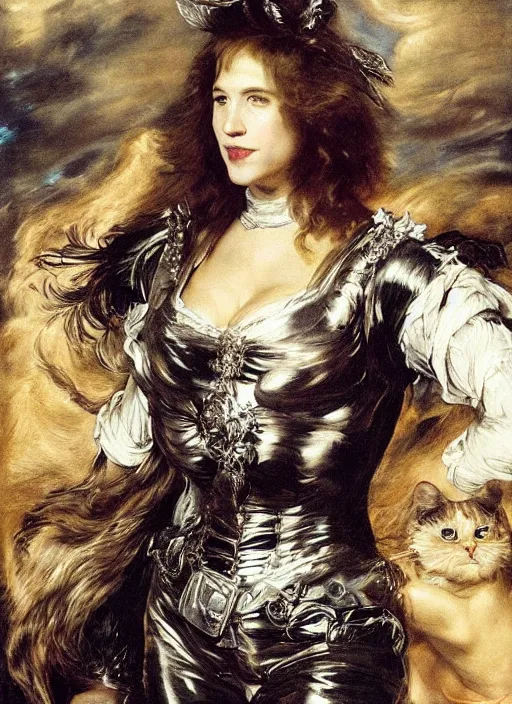 Prompt: , , amy jo johnson dressed as cat woman ,, Dramatic, Edge, Good, Infused, Backlight, De-Noise, VFX, insanely detailed and intricate, hypermaximalist, facial ,elegant, ornate, hyper realistic, super detailed, by Anthony Van Dyck, by Ivan Shishkin, by John Constable