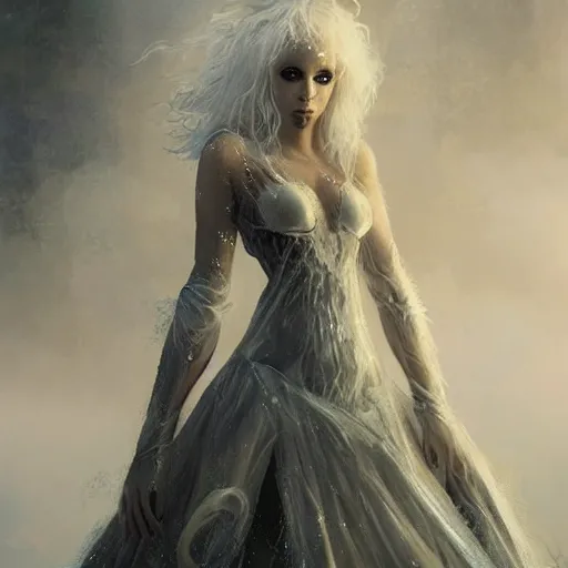 Image similar to kerli koiv as a ice queen full ball gown dress, darkwave, darksynth, concept art, sharp, digital matte painting, art by luis royo, greg rutkowski, wlop, dramatic lighting, trending on artstation