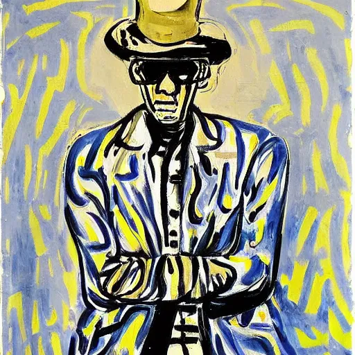 Image similar to painting of an invisible man, by georg baselitz